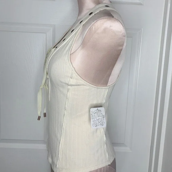 Free People Cream Ribbed Crop Top Sz S - Picture 5 of 6